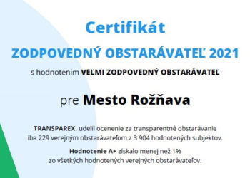 Rožňava získala ocenenie Najlepší verejný obstarávateľ za rok 2021